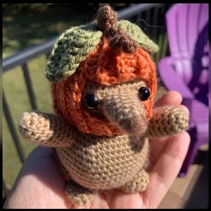 Chocolate the Hedgehog Crochet Plush w/ Removable Pumpkin Hat| 4.5” Height